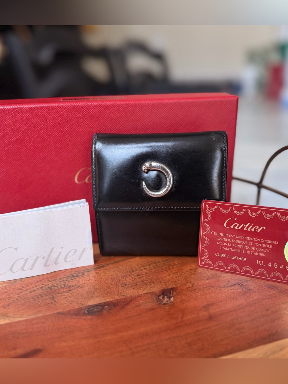 CARTIER Panther de Cartier Wallet Leather Black Original Authenticity Card Tags